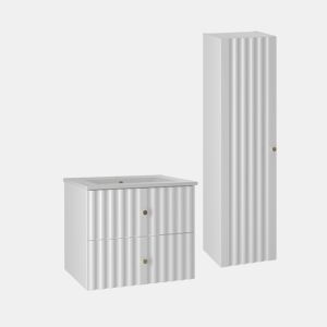 Conjunto móvel lavatório individual encastrado 60 cm e coluna Izae Branco