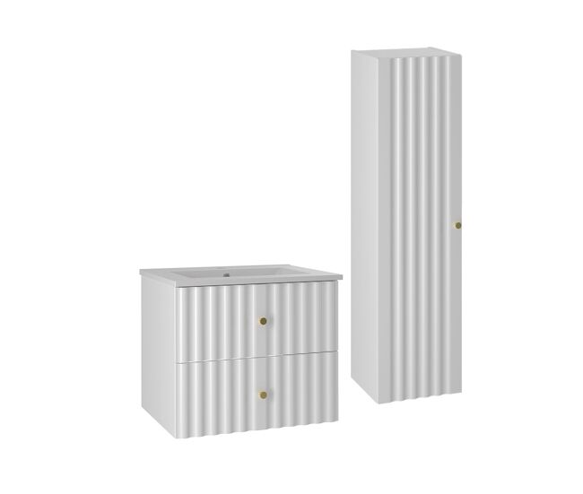 Conjunto de muebles con lavabo individual encastrado 60cm y columna izae blanco