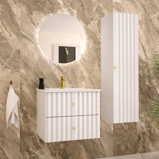 Conjunto móvel lavatório individual encastrado 60 cm e coluna Izae Branco