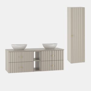 Conjunto móvel duplo lavatório 140cm 2 nichos e coluna Izae Caxemira