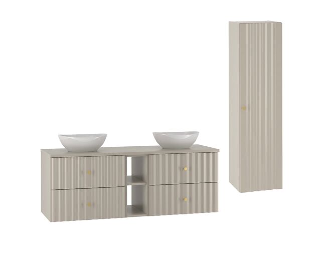 Conjunto de muebles con doble lavabo 140cm 2 compartimientos y columna izae cachemira