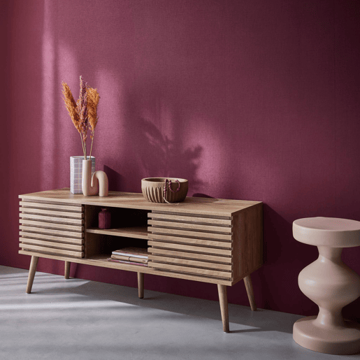 Móvel de TV escandinavo efeito madeira de 2 portas, Madere, Natural, 120x39x51.5 cm