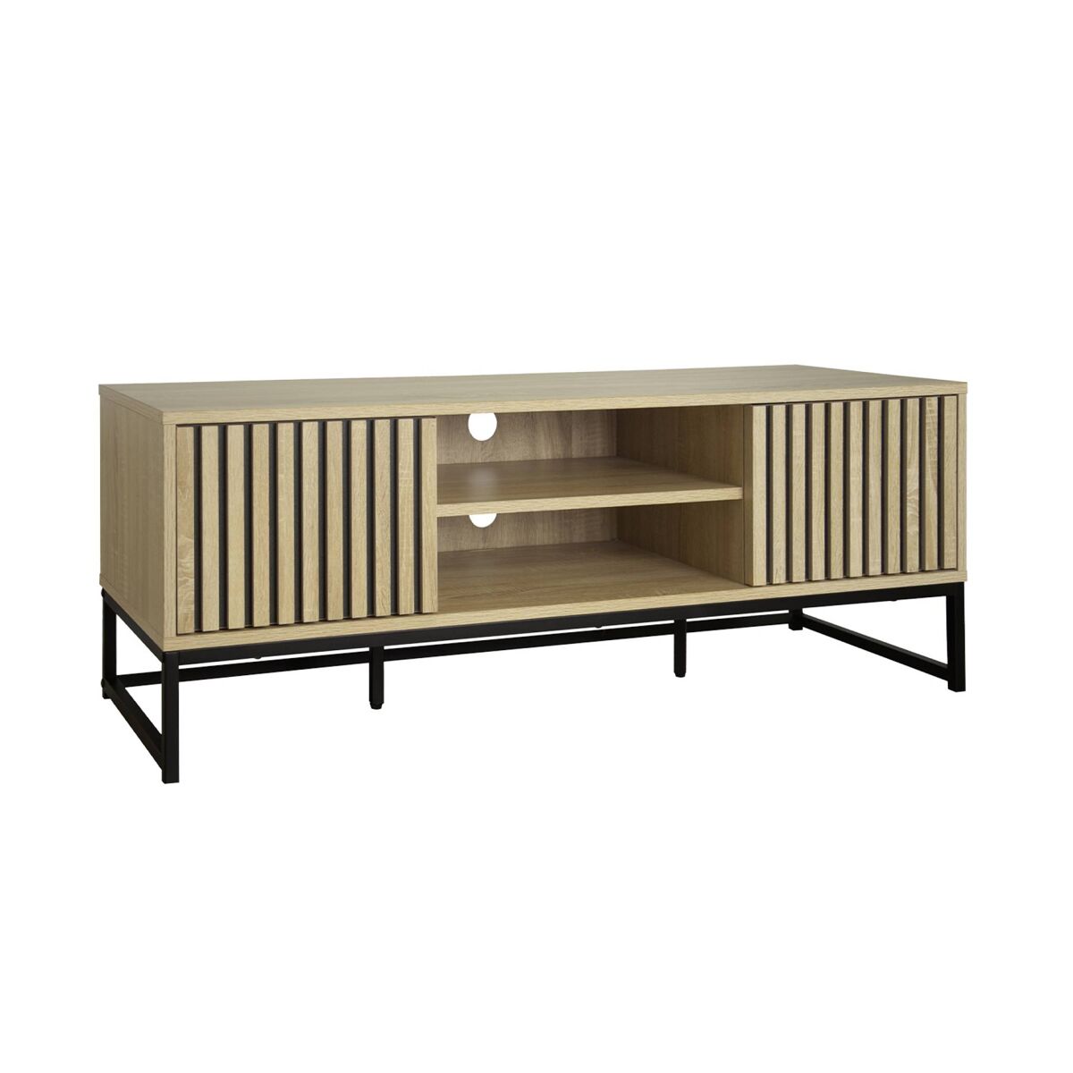 Mueble TV 2 puertas de madera ranurada y metal negro L 120