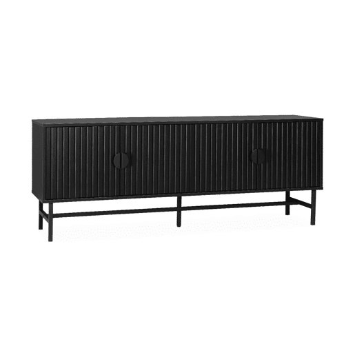 Móvel de TV com efeito de madeira ranhurada, 160cm, Bazalt, Preto, 157.5x39x60 cm