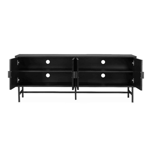 Móvel de TV com efeito de madeira ranhurada, 160cm, Bazalt, Preto, 157.5x39x60 cm