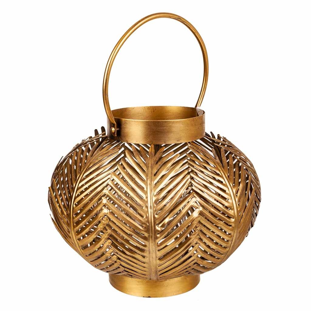 Portavelas de metal dorado 34x34x27