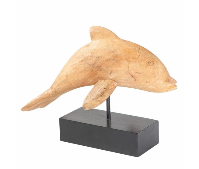 Figura decorativa alexandra house living natural metal madera de mango delfín 17 x 27 x 35 cm