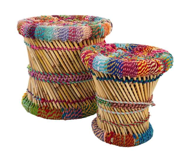 Set 2 taburetes de bambú multicolor