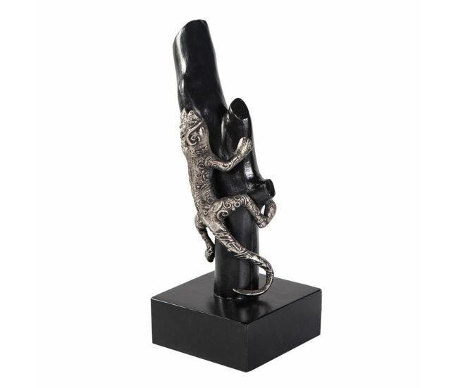 Figura decorativa alexandra house living negro plateado metal madera de mango lagarto 17 x 32 x 13 cm