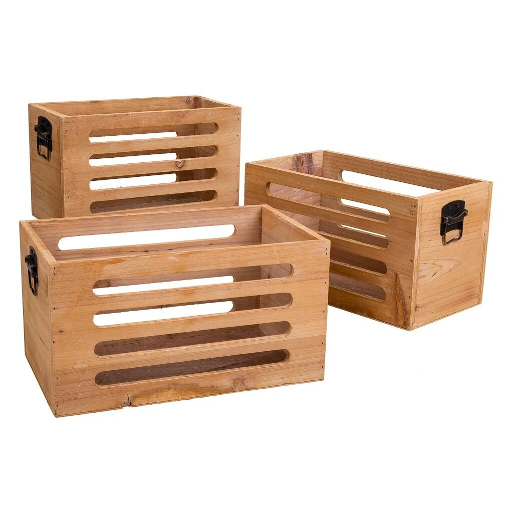 Set 3 cajas de madera marrón