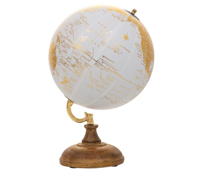 Globo terráqueo de plástico con base de madera marrón d15x20