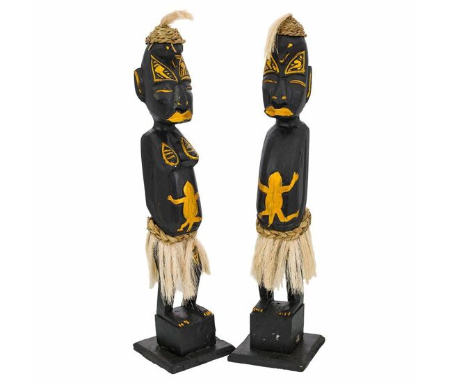 Set de figuras alexandra house living negro madera étnico 12 x 50 x 12 cm 2 piezas
