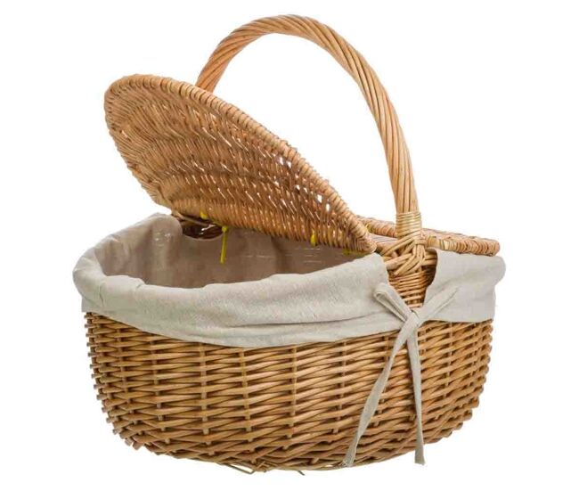 Cesta de mimbre marrón forrada 41x32x19/15/37
