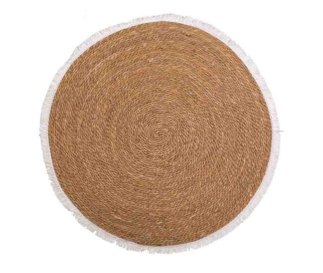 Alfombra fibra natural tejido artesanal marrón d100x1