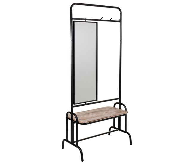 Recibidor con banco y Espejo de metal y madera gris 77x45x181,5