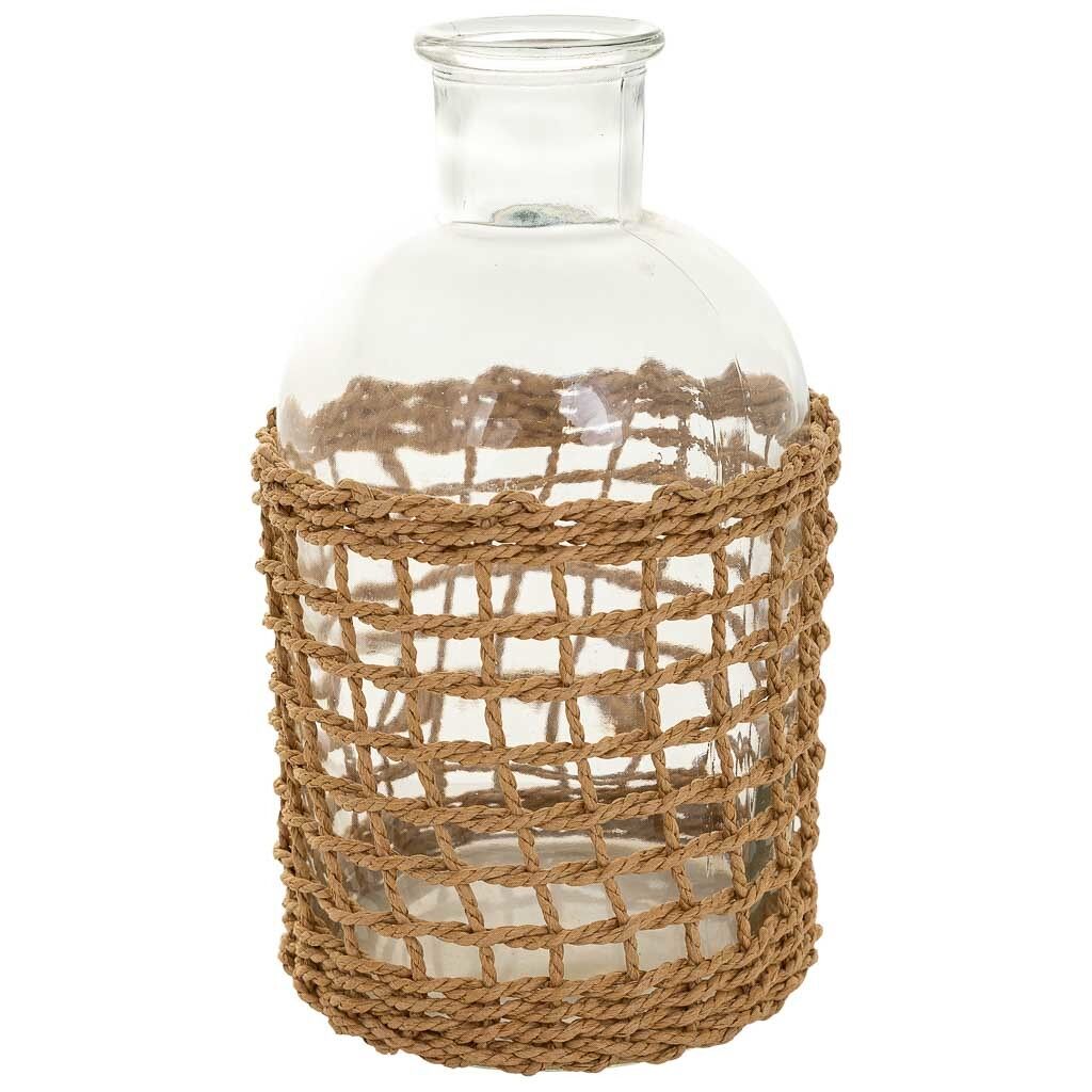 Jarrón de cristal y cuerda de papel marrón d11x19.5