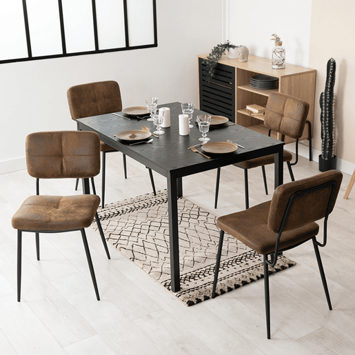Conjunto de 4 cadeiras de jantar retro vintage com encosto em camurça assento estofado pernas de metal para cozinha sala de estar quarto escritório, castanho
