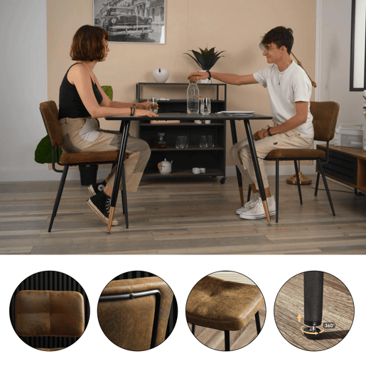Conjunto de 4 cadeiras de jantar retro vintage com encosto em camurça assento estofado pernas de metal para cozinha sala de estar quarto escritório, castanho