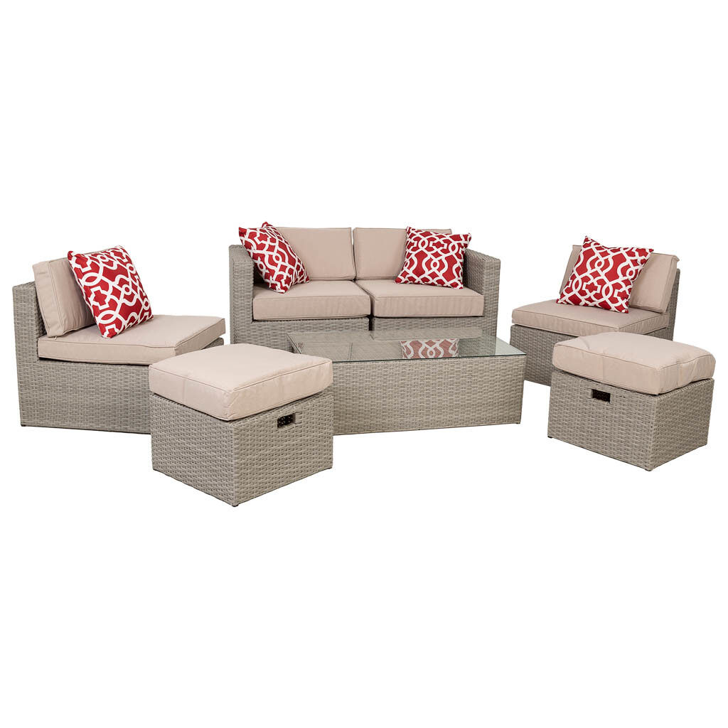 Set mesa, sofá 2 sillones y 2 reposapiés de color gris
