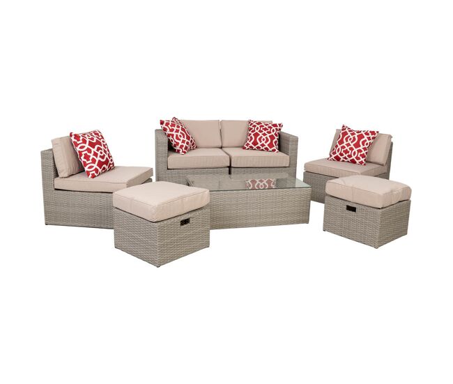 Set mesa, sofá 2 sillones y 2 reposapiés de color gris