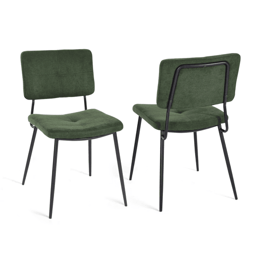 Conjunto de 2 cadeiras de jantar retro com encosto em tecido, assento estofado, pernas em metal para cozinha, sala de estar, quarto, escritório, verde