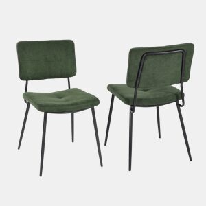 Conjunto de 2 cadeiras de jantar retro com encosto em tecido, assento estofado, pernas em metal para cozinha, sala de estar, quarto, escritório, verde