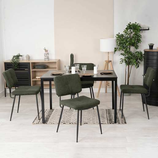 Conjunto de 2 cadeiras de jantar retro com encosto em tecido, assento estofado, pernas em metal para cozinha, sala de estar, quarto, escritório, verde