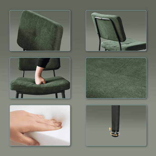Conjunto de 2 cadeiras de jantar retro com encosto em tecido, assento estofado, pernas em metal para cozinha, sala de estar, quarto, escritório, verde