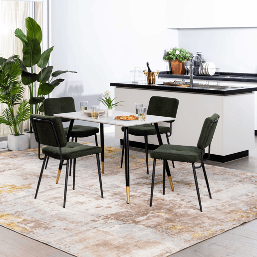 Conjunto de 2 cadeiras de jantar retro com encosto em tecido, assento estofado, pernas em metal para cozinha, sala de estar, quarto, escritório, verde