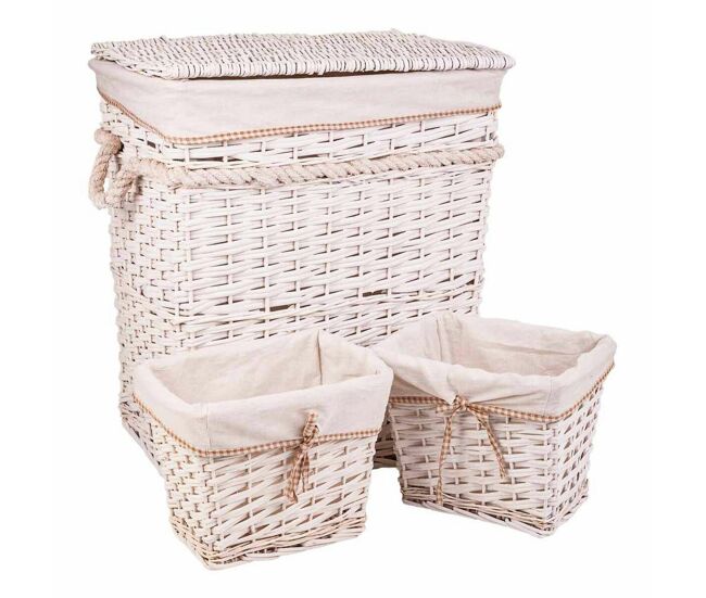 Juego de cestos alexandra house living blanco mimbre madera de sauce 41 x 63 x 55 cm 30 x 22 x 24 cm 3 piezas