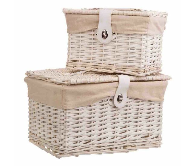 Juego de dos baúles alexandra house living blanco madera de sauce 30 x 23 x 40 cm
