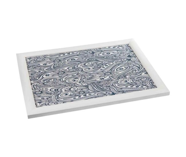 Bandeja de madera con lacado blanco 43x33x5.5