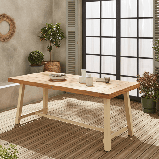 Mesa de madeira e metal para interiorexterior, 6-8 lugares, Fortaleza 190cm, bois clair, 190x91.5x76 cm