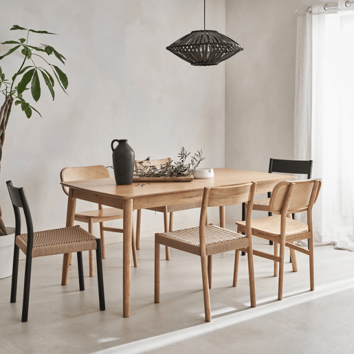 Mesa de jantar retangular extensível de 6-8 lugares, Lina, Natural, 210x90x75 cm