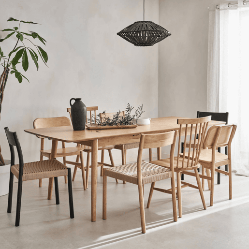 Mesa de jantar retangular extensível de 6-8 lugares, Lina, Natural, 210x90x75 cm