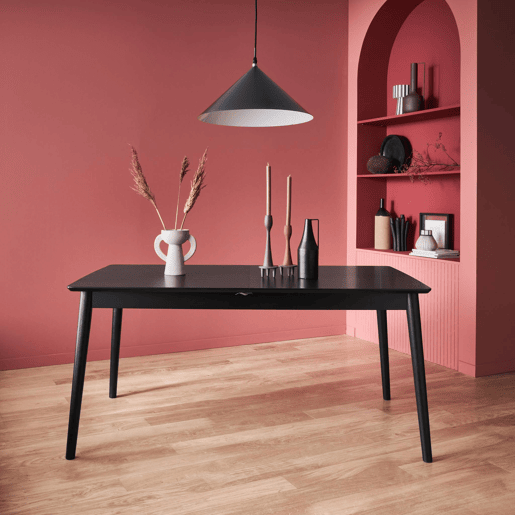 Mesa de jantar retangular extensível de 6-8 lugares, Lina, Preto, 210x90x75 cm