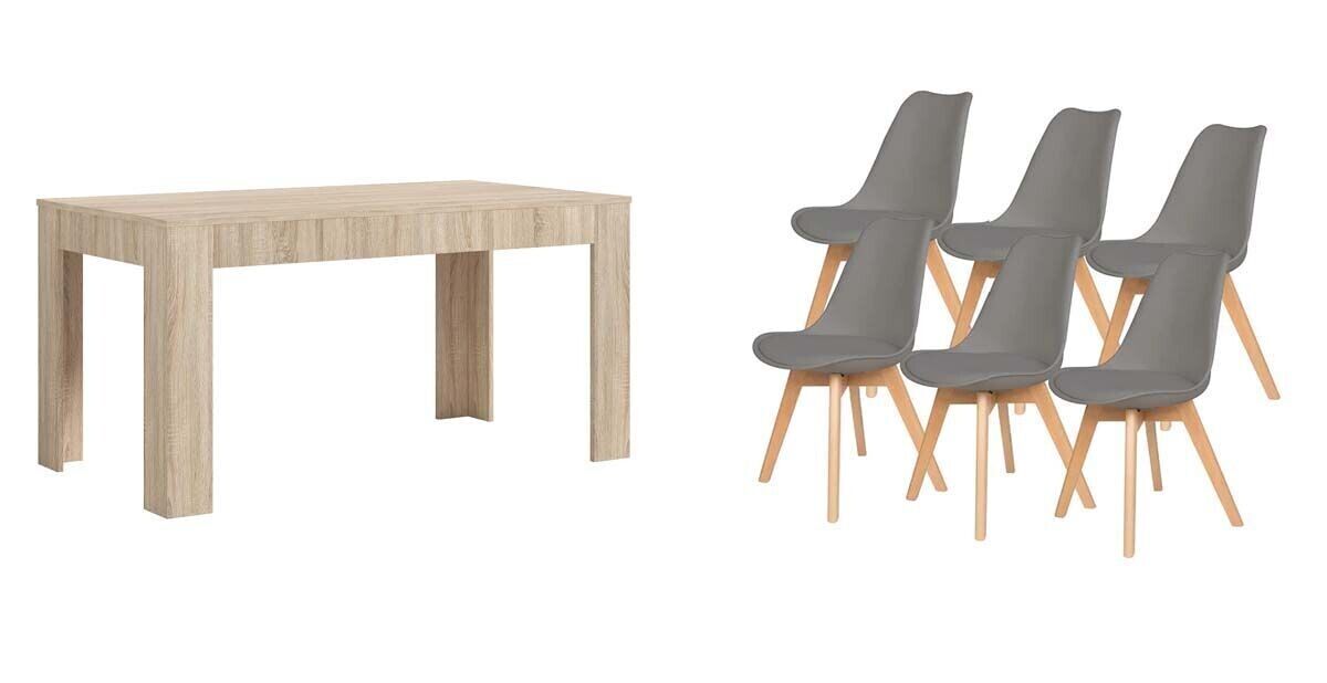 Pack Mesa Extensible de Comedor o Cocina + 6 Sillas Nordico