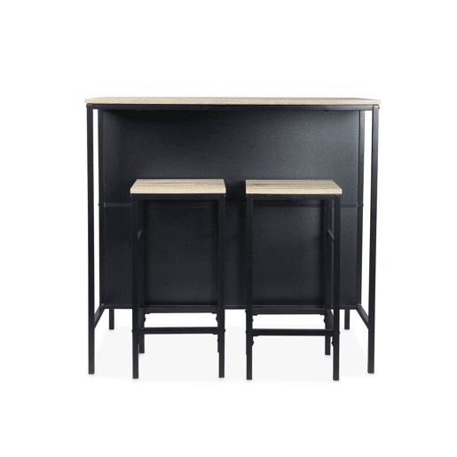 Mesa alta de madeira e metal, 2 prateleiras, 2 bancos, Loft, Natural, 100x60x95 cm
