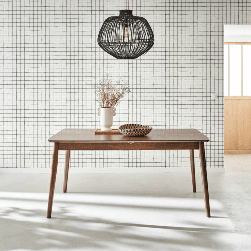 Mesa de jantar retangular extensível de 6-8 lugares, Lina, Madeira de nogueira, 210x90x75 cm