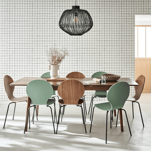 Mesa de jantar retangular extensível de 6-8 lugares, Lina, Madeira de nogueira, 210x90x75 cm