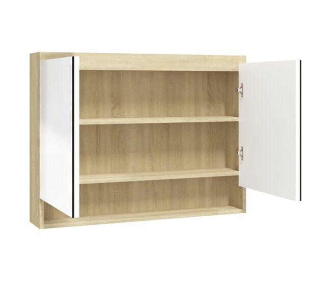 Vidaxl armario de baño con espejo mdf blanco y roble 80x15x60 cm