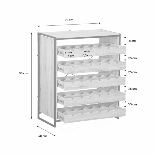 Prateleiras para vinhos, Loft, Natural, 75x40x90 cm