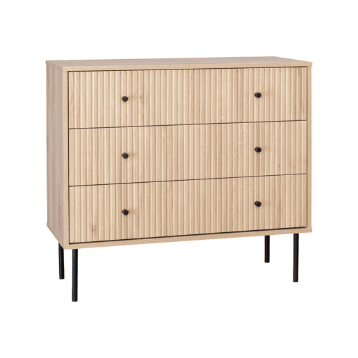 Cómoda com efeito de madeira estriada de 3 gavetas, Braga, Natural, 39x90x80.5 cm