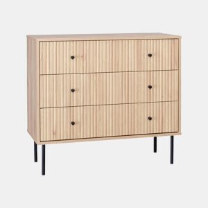 Cómoda com efeito de madeira estriada de 3 gavetas, Braga, Natural, 39x90x80.5 cm