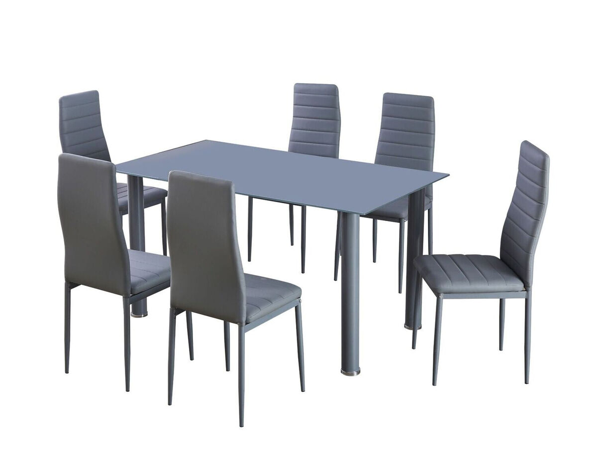 Mesa de Cristal Templado + 6 Sillas Polipiel. Comedor o Cocina 80x140
