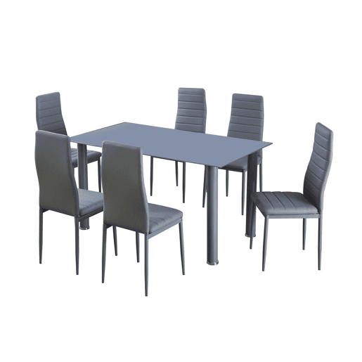 Mesa de vidro temperado + 6 cadeiras em couro sintético. Sala de jantar ou cozinha