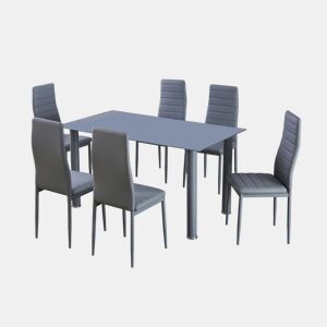 Mesa de vidro temperado + 6 cadeiras em couro sintético. Sala de jantar ou cozinha