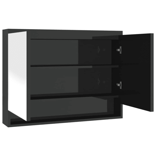 vidaXL Armário espelhado p casa banho 80x15x60 cm MDF preto brilhante vidaXL Armário espelhado p casa banho 80x15x60 cm MDF preto brilhante
