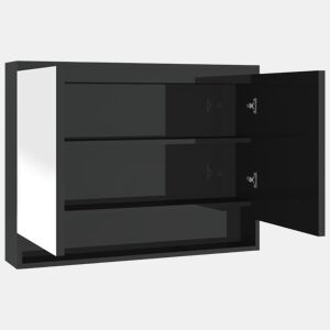 vidaXL Armário espelhado p casa banho 80x15x60 cm MDF preto brilhante