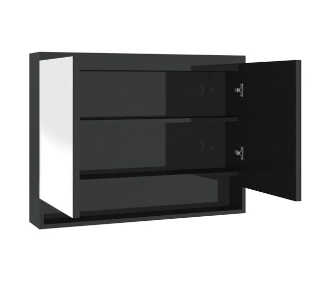 Vidaxl armario de baño con espejo mdf negro brillante 80x15x60 cm
